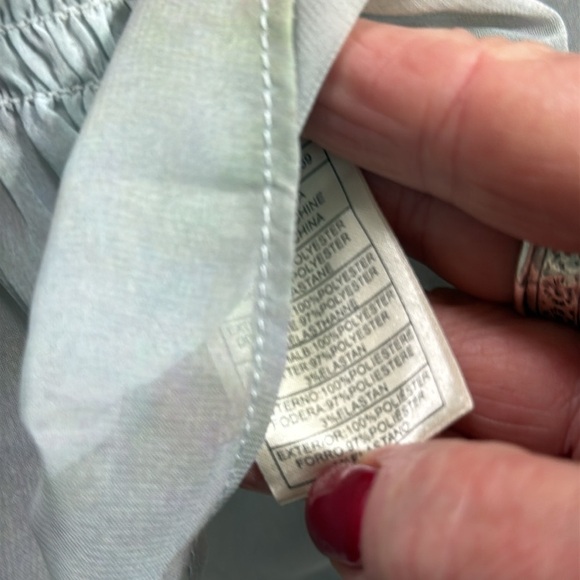 Steve Madden Sheer top SZ M floral watercolor smocked peplum lt blue plum green - Picture 6 of 7